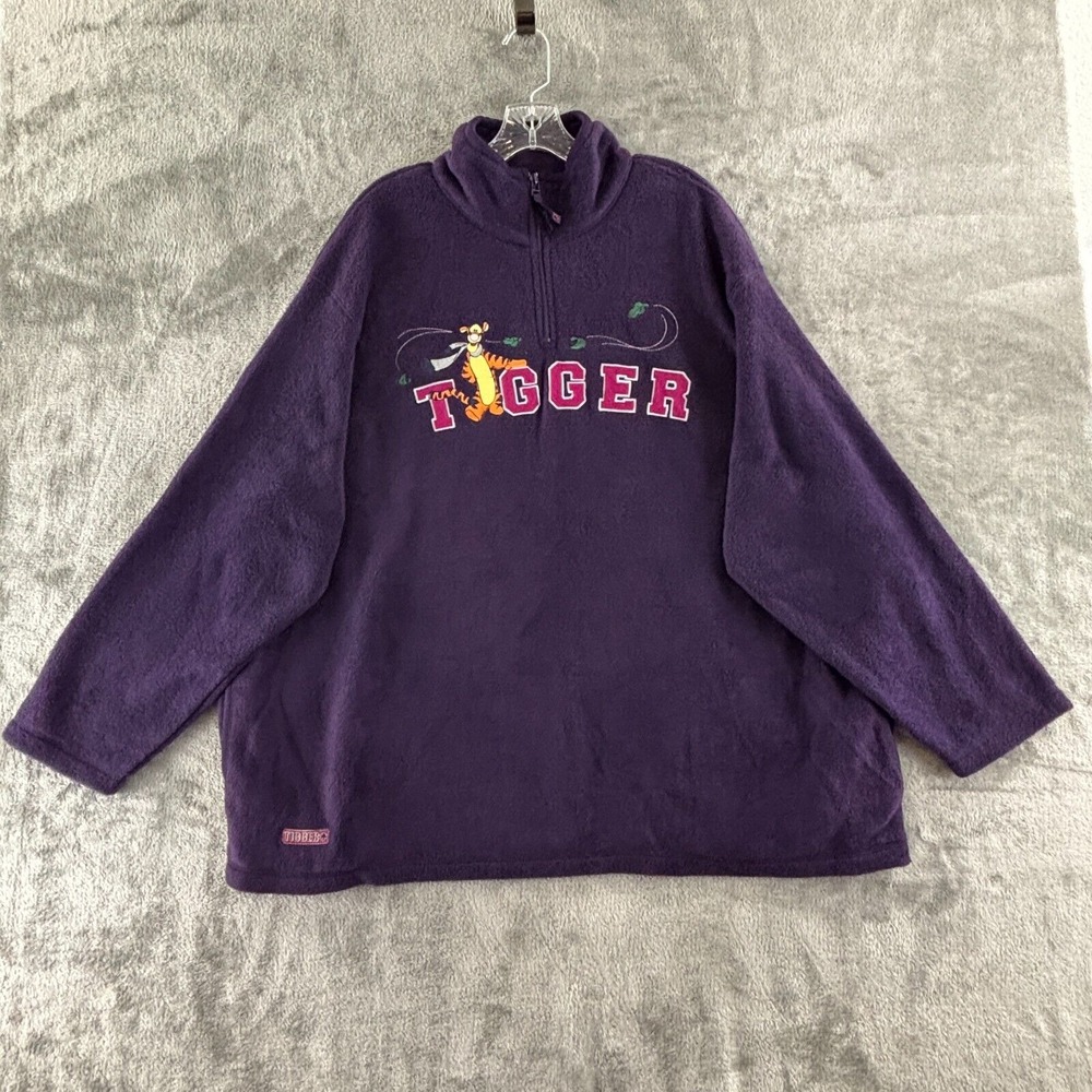 Vtg Disney Tigger Fleece Pullover 1/4 Zip Womens 2X Purple Pockets Embroidery